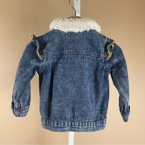 Daisy Fuentes 24 Months Sherpa Collar Embroidered Floral Denim Jacket Ruffle - Picture 2 of 6